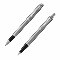 Набор PARKER ''IM Stainless Steel CT'': шариковая ручка синяя и перьевая ручка синяя, 2183058