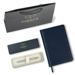 Ручка шариковая PARKER ''Jotter Core Stainless Steel GT'', ежедневник А5 синий, пакет, 880889