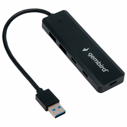 Хаб USB 3.1, 2хUSB, 2хType-C, с дополнительным питанием (Type-C), кабель USB 19 см, черный, GEMBIRD