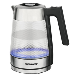 Чайник электрический SONNEN KT-1809, 1,8л, 2200 Вт, термостойкое стекло текстура ромб, внутренняя по