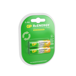 Батарейки аккумуляторные GP ReEnergy Ni-Mh пальчиковые КОМПЛЕКТ 2 шт., АА (HR6), 2600 mAh, 270AAHCRG