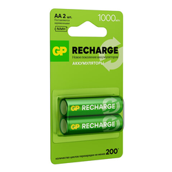Батарейки аккумуляторные GP ReCharge Ni-Mh пальчиковые КОМПЛЕКТ 2 шт., АА (HR6) 1000 mAh, 100AAHCV,
