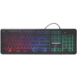 Клавиатура проводная USB, 104 плоские клавиши, LED-подсветка, SONNEN K308, черная, 513947