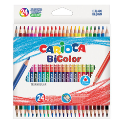 Карандаши двусторонние CARIOCA ''Bi-color'', 24 штуки, 48 цветов, трехгранные, грифель 3 мм, натуральн