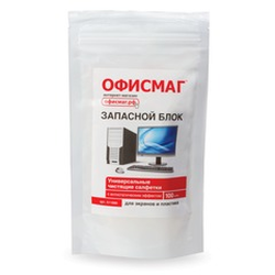 Салфетки для экранов всех типов и пластика (запасной блок) ОФИСМАГ, пакет 100 шт., влажные, 511686