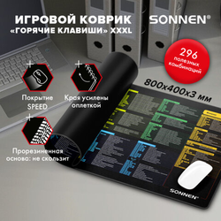 Коврик для мыши и клавиатуры с полезными комбинациями большой SONNEN ''HOT KEYS'', 800х400х3 мм, 51396