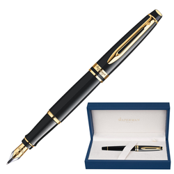 Ручка подарочная перьевая WATERMAN ''Expert 3 Black Lacquer GT'', черный лак, позолоченные детали, син