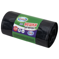 Мешки для мусора 120 л, черные в рулоне 20 штук прочные, ПВД 35 мкм, 70x110 см, серия Extra, BOOMHOU