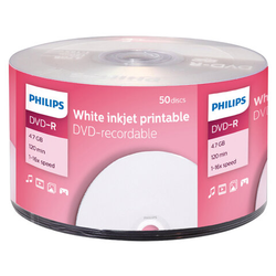 Диск DVD-R PHILIPS 4,7 Гб, 16x, Bulk (термоусадка без шпиля), поверхность для печати, КОМПЛЕКТ 50 шт
