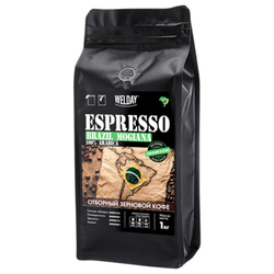 Кофе в зернах WELDAY (ВЭЛДЭЙ) ''ESPRESSO БРАЗИЛИЯ МОЖИАНА'' 1 кг, арабика 100%, 624400