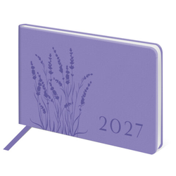 Еженедельник датированный 2027 МАЛЫЙ ФОРМАТ 105х160мм А6 BRAUBERG Imprint, тиснение, сиреневый, 1181