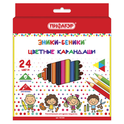 Карандаши цветные ПИФАГОР ''ЭНИКИ-БЕНИКИ'', 24 цвета, шестигранные, натуральное дерево, 181348