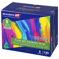 Краски акриловые для техники ''Флюид Арт'' (POURING PAINT), 8 цветов по 120 мл, Цвета радуги, BRAUBERG