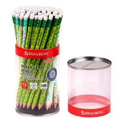 Карандаш чернографитный BRAUBERG ''GREEN'', 1 шт., HB, с ластиком, пластиковый, ассорти, 181746