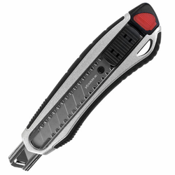 Нож канцелярский мощный 18 мм BRAUBERG ''Heavy duty'', автофиксатор, резиновые вставки, металл, 237158