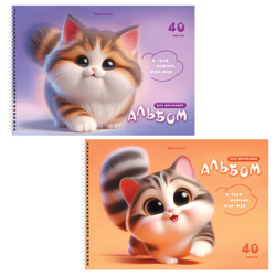Альбомы для рисования ДЭК, А4, 40 л., КОМПЛЕКТ 2 шт., гребень, Soft-touch, BRAUBERG, 200х290 мм, ''Му