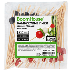 Шпажки-пики для канапе бамбуковые форма ''Сердце'' цвет микс 12 см, 100 шт., BOOMHOUSE (БУМХАУС), 7019