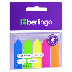 Флажки-закладки пластиковые Berlingo ''Ultra Sticky'', 12*44мм, стрелки, 25л*5 неоновых цветов LSz_411