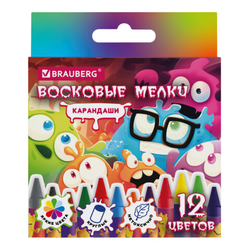Восковые мелки BRAUBERG ''МОНСТРИКИ'', 12 цветов, 273238