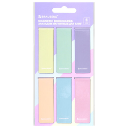 Закладки для книг МАГНИТНЫЕ, ''PASTEL'', набор 6 штук, 60x20 мм, BRAUBERG, 117013