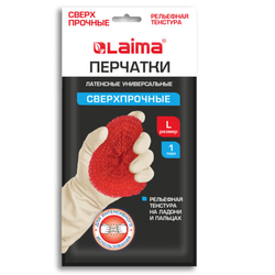 Перчатки МНОГОРАЗОВЫЕ латексные LAIMA ''ULTRA'' СВЕРХПРОЧНЫЕ, бежевые, размер L (большой), вес 96 г, 7