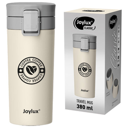 Термокружка 380 мл JOYLUX (ДЖОЙЛЮКС) CLASSIC COFFEE, нержавеющая сталь SUS304, бежевый с принтом, 70