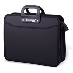 Папка-портфель пластиковая BRAUBERG ''ПРЕМЬЕР'' А4 (390х315х120 мм) 3 отделения, фактура ''бисер'', черн