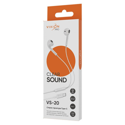 Наушники с микрофоном (гарнитура) VIXION PRO VS-20, проводные, 1,2 м, Type-C, белый, 06319, БП-00001