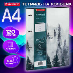 Тетрадь на кольцах БОЛЬШАЯ А4 (240х310 мм), 120 л., под кожу, BRAUBERG VISTA, ''Туман'', 404515
