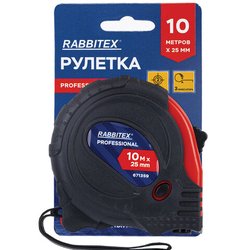 Рулетка измерительная 10 м х 25 мм, обрезиненный корпус, 3 фиксатора, RABBITEX (РАББИТЕКС) Professio