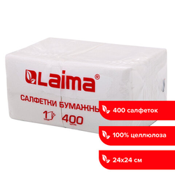 Салфетки бумажные 400 шт., 24х24 см, ''Big Pack'', белые, 100% целлюлоза, LAIMA, 114724