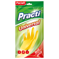 Перчатки резиновые хозяйственные Paclan ''Practi. Universal'', разм. L, х/б напыление, желтые, пакет с