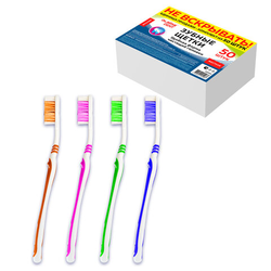 Зубная щетка жесткая WHITENING, КОМПЛЕКТ 50 шт. (ассорти 4 цвета), LAIMA DENT, 609692