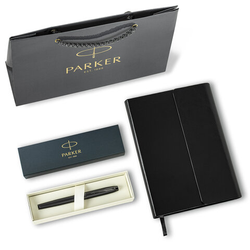 Ручка перьевая PARKER ''IM Achromatic Black BT'', ежедневник А5 черный, пакет, 880901