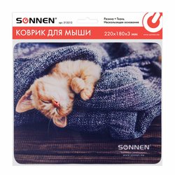 Коврик для мыши SONNEN ''KITTEN'', резина + ткань, 220х180х3 мм, 513313
