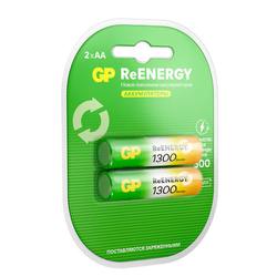 Батарейки аккумуляторные GP ReEnergy Ni-Mh пальчиковые КОМПЛЕКТ 2 шт., AA (HR6), 1300 mAh, 130AAHCRG