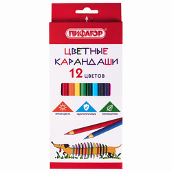 Карандаши цветные ПИФАГОР ''Веселая такса'', 12 цветов, шестигранные, натуральное дерево, 181806