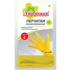 Перчатки МНОГОРАЗОВЫЕ латексные ЛЮБАША ''ЭКОНОМ'', хлопчатобумажное напыление, размер 8-9, L (большой)