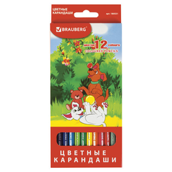 Карандаши цветные BRAUBERG ''My lovely dogs'', 12 цветов, шестигранные, грифель 3 мм, натуральное дере