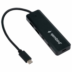 Хаб USB 3.1, 2xUSB, 2xType-C, с дополнительным питанием (Type-C), кабель Type-C 19 см, черный, GEMBI