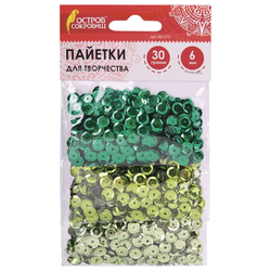 Пайетки для творчества ''Классика'', оттенки зеленого, 6 мм, 30 грамм, ОСТРОВ СОКРОВИЩ, 661273