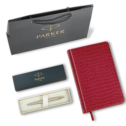 Ручка шариковая PARKER ''Jotter Core Stainless Steel GT'', ежедневник А5 красный, пакет, 880888