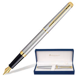 Ручка подарочная перьевая WATERMAN ''Hemisphere Stainless Steel GT'', серебристый корпус, позолоченные