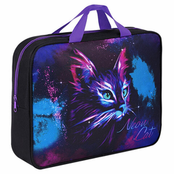 Папка на молнии с ручками BRAUBERG А4, 1 отделение, полиэстер, 80 мм, ''Neon cat'', 271482