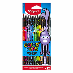Карандаши цветные MAPED ''COLOR PEP'S Black Monster'', 12 цветов, трехгранные, 862612