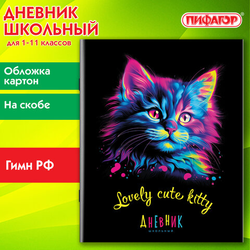 Дневник 1-11 класс 40 л., на скобе, ПИФАГОР, обложка картон, ''Котик'', 107131