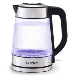 Чайник электрический SONNEN KT-6801, 1,8 л, 2200 Вт, термостойкое стекло текстура полоска, внутрення