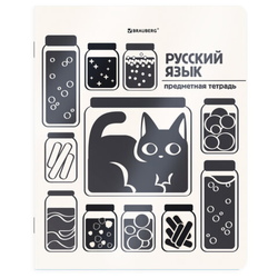 Тетрадь предметная КОТ-НЕПОСЕДА 48 л., пластиковая обложка, РУССКИЙ ЯЗЫК, линия, подсказ, BRAUBERG,