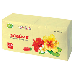 Салфетки бумажные 250 штук, 24х24 см, LAIMA, желтые, 100% целлюлоза, 111948