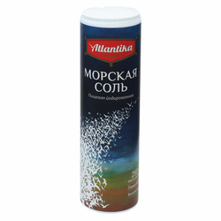 Соль пищевая 250 г, ''Морская'' мелкая, йодированная, пластиковая туба с дозатором, АТЛАНТИКА